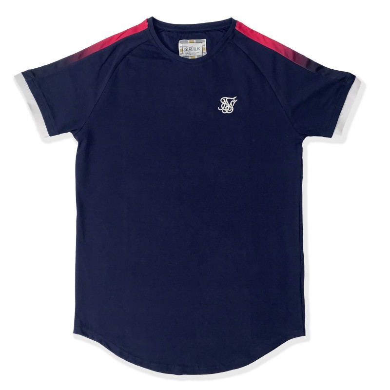 SikSilk S/S Inset Cuff Fade Panel Tech Tee - Navy Neon Fade